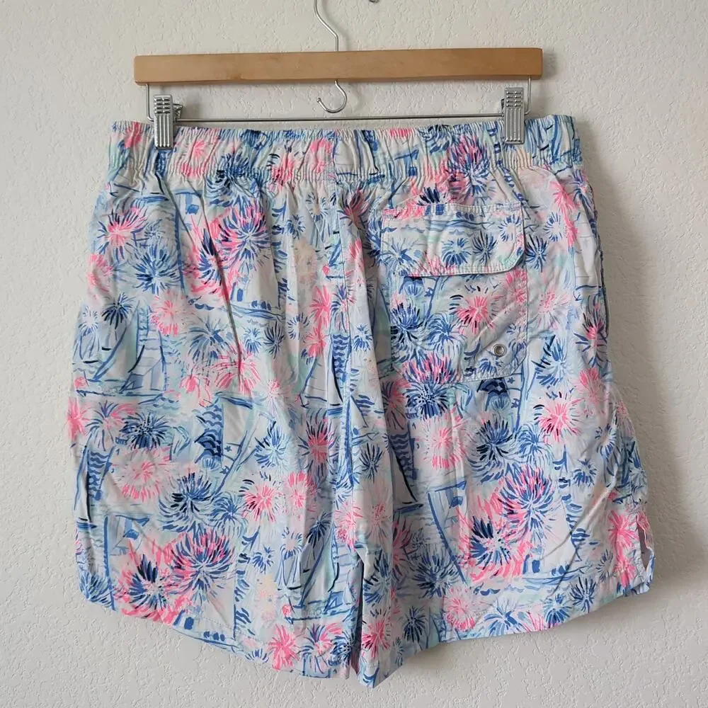 Lily Pulitzer Men's Swimsuit Capri Trunks Blue Pink Large Summer Sailing Beach L